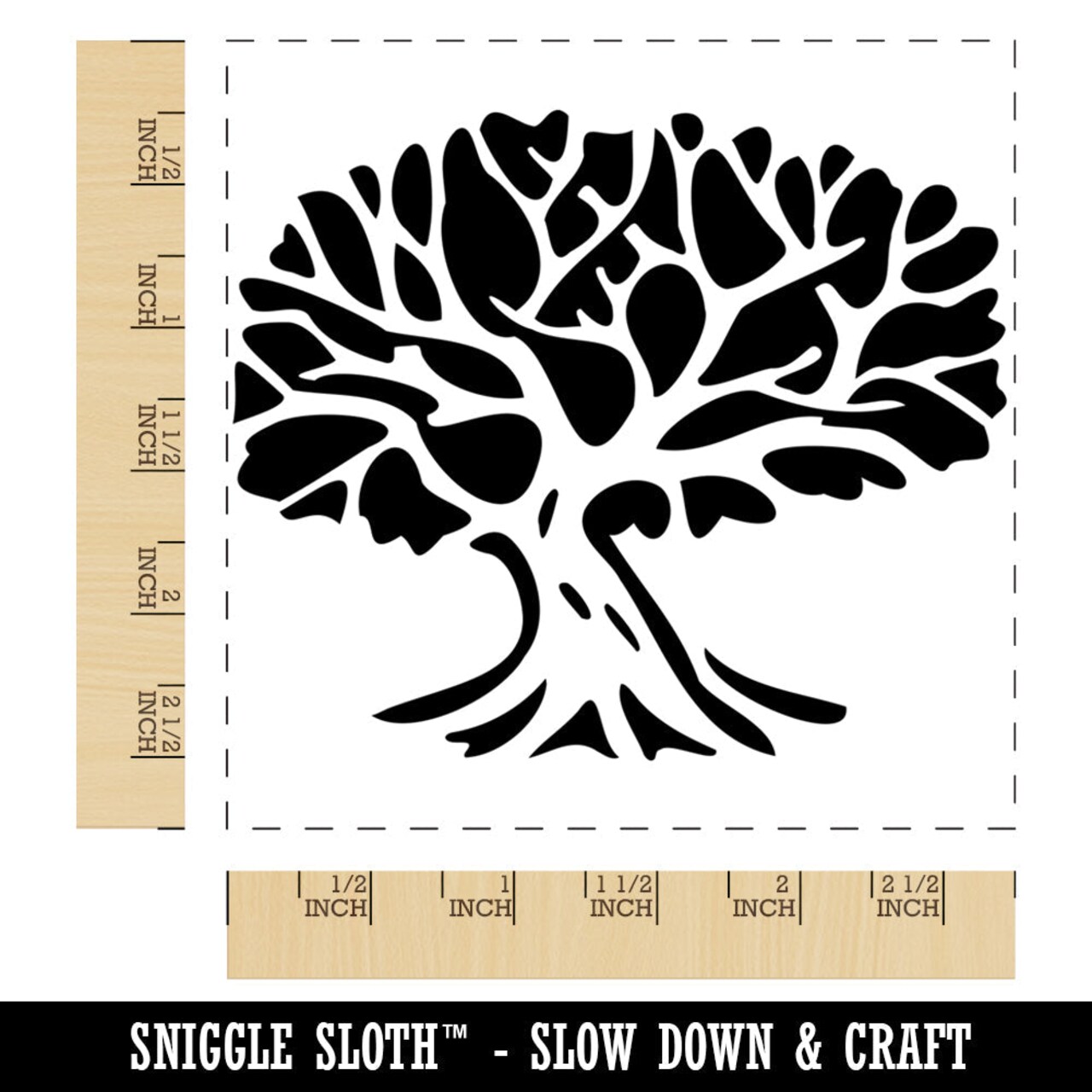 Tree with Exposed Branches and Leaves Square Rubber Stamp for Stamping Crafting